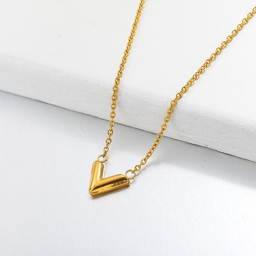 18k Gold Plated Letter V Pendant Necklace -SSNEG143-32763