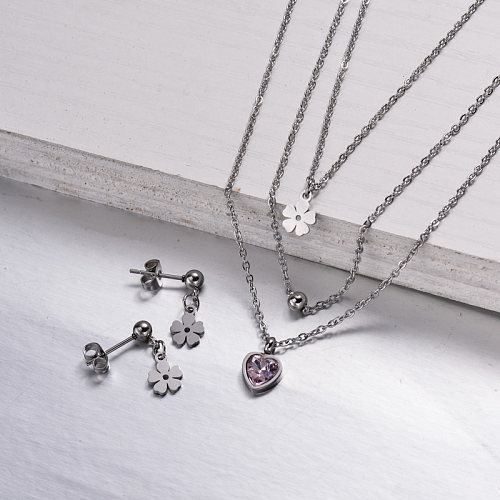 Conjuntos de joyas de flores delicadas de acero inoxidable -SSCSG143-32985