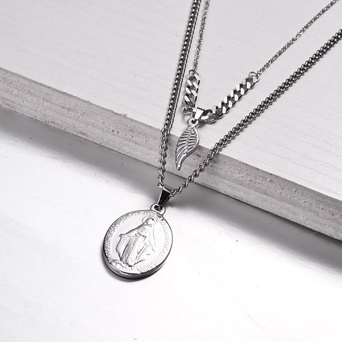 Stainless Steel San Benito Medal Layered Necklace -SSNEG143-32965