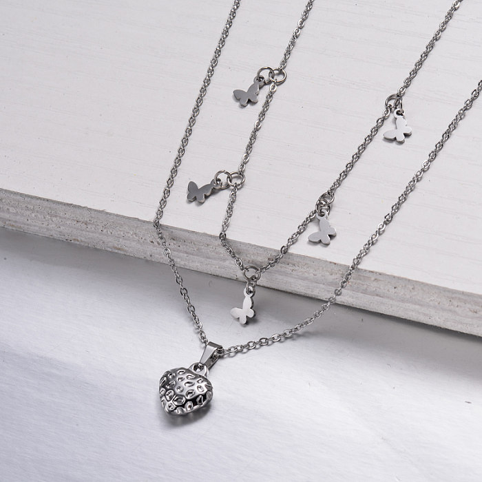 Stainless Steel Heart Layered Necklace -SSNEG143-32991