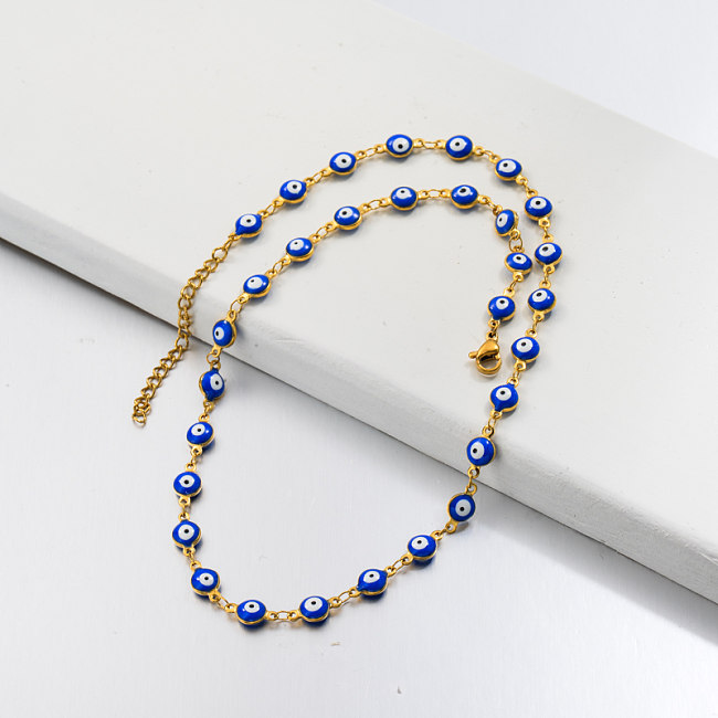 18k Gold Plated Evil Eye Link Chain Necklace -SSNEG143-32757