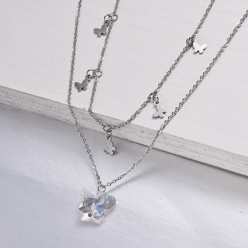 Stainless Steel Dainty Butterfly Layer Necklace -SSNEG143-32993