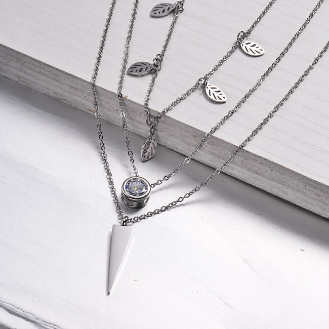 Stainless Steel Leaf Layered Necklace -SSNEG143-32984
