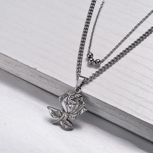 Stainless Steel Rose Layer Necklace -SSNEG143-33018