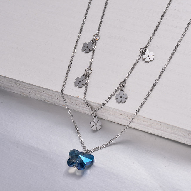 Stainless Steel Dainty Flower Layer Necklace -SSNEG143-32996