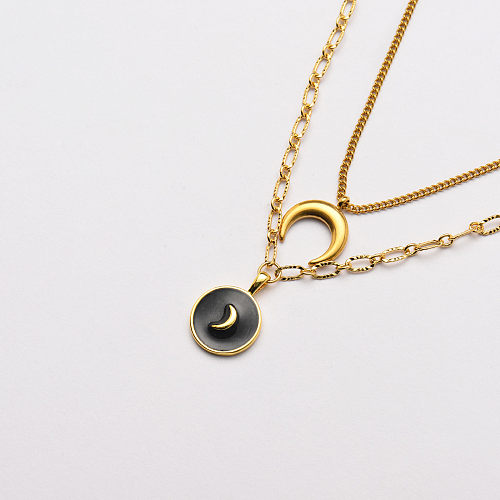 cuivre noir rond avec pendentif cornes collier superposé-SSNEG142-33709