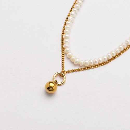 18 Karat vergoldete mehrschichtige Halskette Perlenkette -SSNEG142-33730