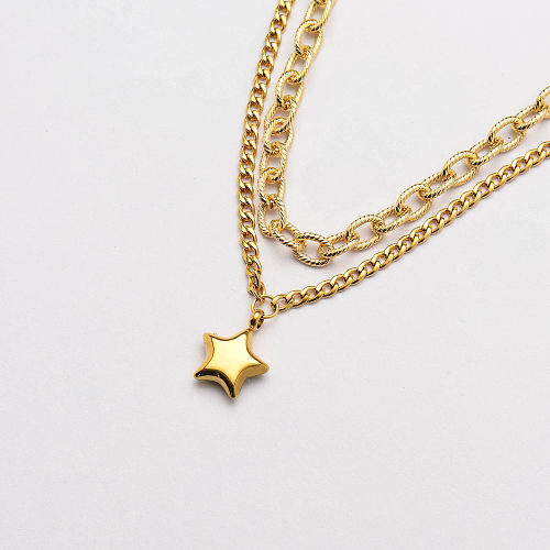 cute stainless steel star pendant layered necklaceSSNEG142-33717