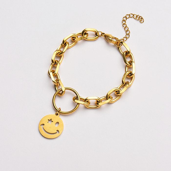 bracelet de déclaration de charme de sourire en acier inoxydable plaqué or-SSBTG142-33625