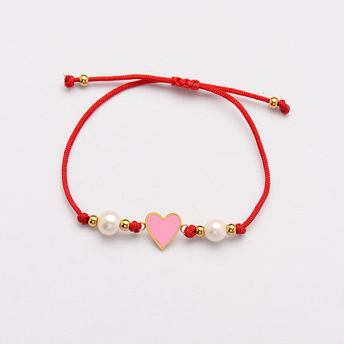 Bracelets de perles de coeur faits à la main à chaîne rouge -SSBTG142-33814