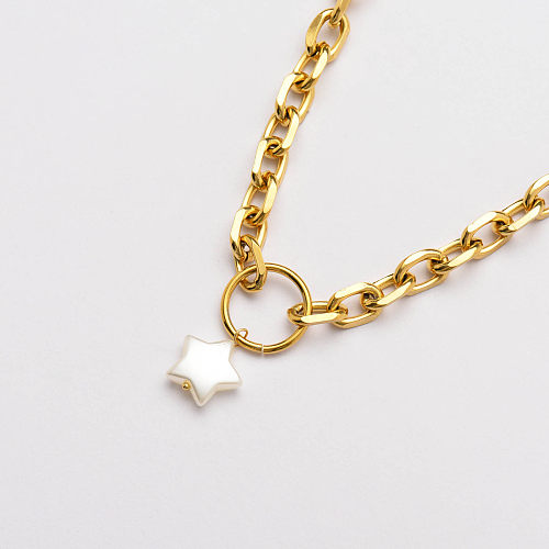 18k Gold Plated Cuban Chain Shell Star Necklace -SSNEG142-33756
