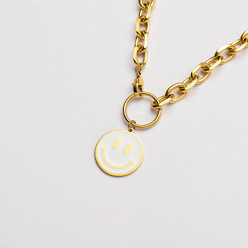 18k gold plated smile white pendant thick chain necklace-SSNEG142-33641
