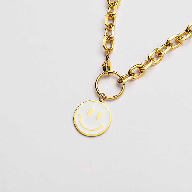 18k gold plated smile white pendant thick chain necklace-SSNEG142-33641