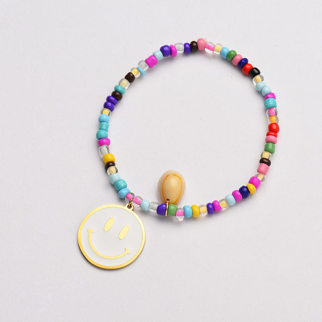 bracelet pendentif sourire en émail blanc perlé coloré-SSBTG142-33626