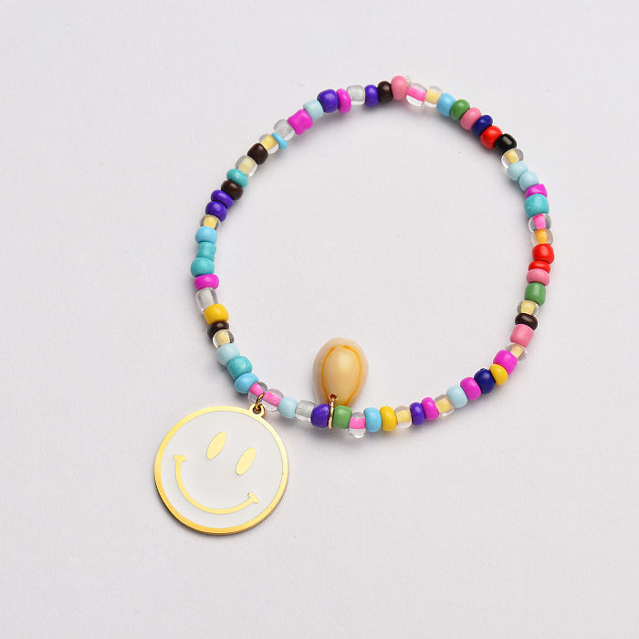 pulseira pendente de sorriso em esmalte branco com miçangas coloridas-SSBTG142-33626
