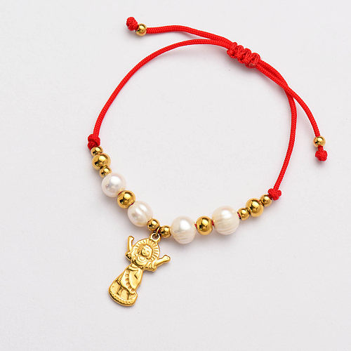Red String Handmade Divino Nino Heart Pearl Bracelets -SSBTG142-33819