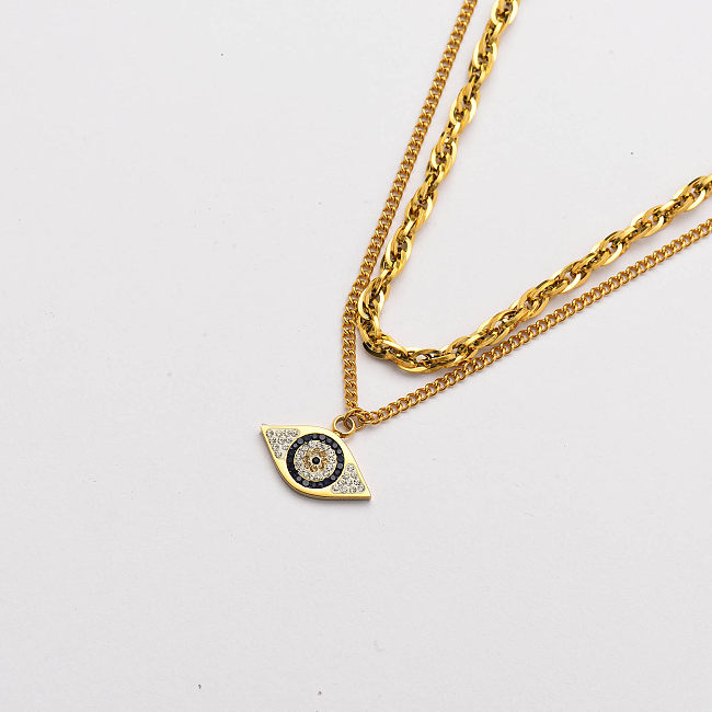 18k Gold Plated Multi Layer Necklace Evil Eye Necklace -SSNEG142-33736
