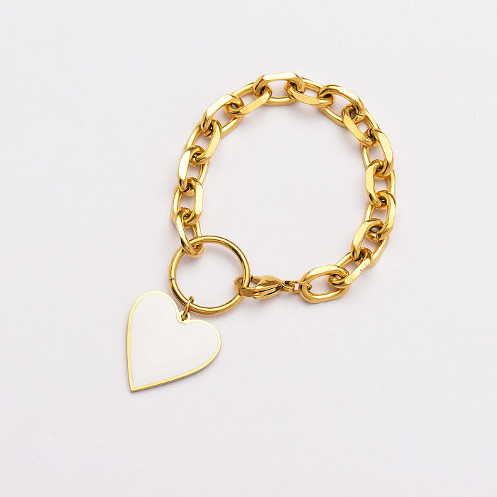 Bracelets à breloques coeur blanc plaqué or 18 carats pour femmes -SSBTG142-33771
