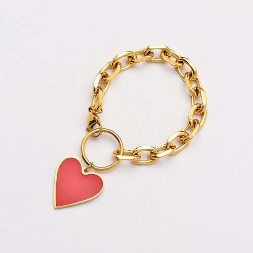 18K Gold Plated Red Heart Charm Bracelets for Women -SSBTG142-33770