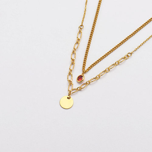 fashion stainless steel round charm with zircon layer necklace-SSNEG142-33667