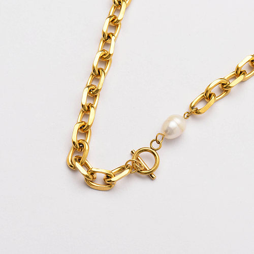18 Karat vergoldete mehrschichtige Halskette Perlenkette -SSNEG142-33752