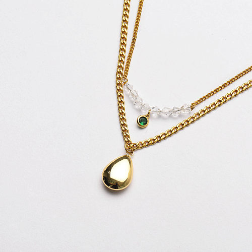 gold plated stainless steel drop water pendant layer chain necklace-SSNEG142-33664