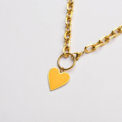 cadena gruesa chapada en oro con collar llamativo de corazón amarillo-SSNEG142-33632