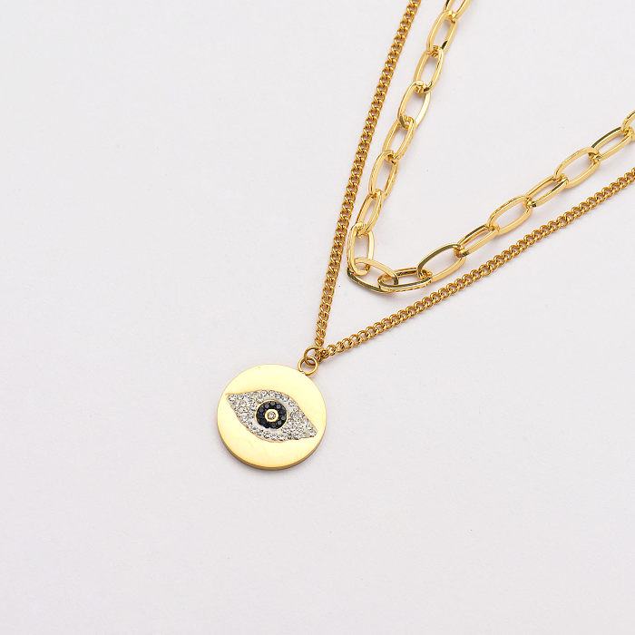 18k Gold Plated Multi Layer Necklace Evil Eye Necklace -SSNEG142-33740