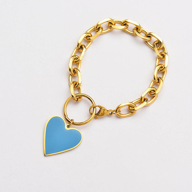 Bracelets à breloques coeur bleu plaqué or 18 carats pour femmes -SSBTG142-33768
