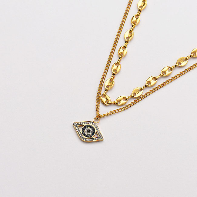 18k Gold Plated Multi Layer Necklace Evil Eye Necklace -SSNEG142-33737