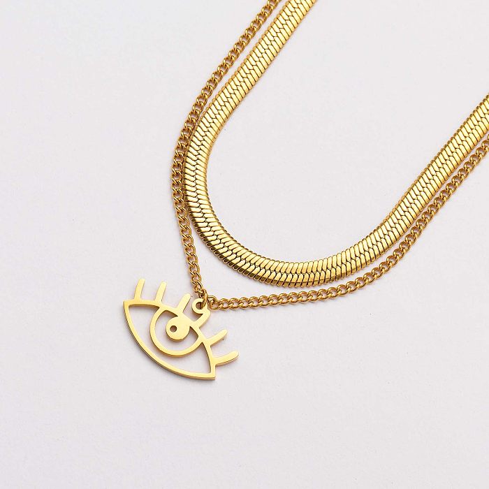 18k Gold Plated Snake Chain Evil Eye Pendant Necklace -SSNEG142-33767