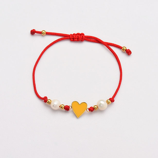 Bracelets de perles de coeur faits à la main à chaîne rouge -SSBTG142-33812