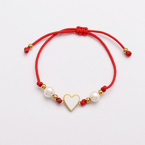 Bracelets de perles de coeur faits à la main à chaîne rouge -SSBTG142-33818