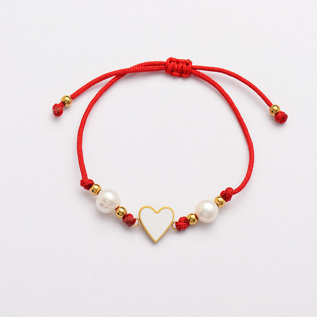 Bracelets de perles de coeur faits à la main à chaîne rouge -SSBTG142-33818