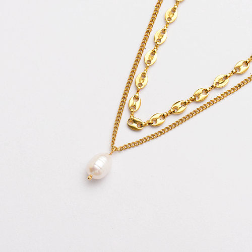 18 Karat vergoldete mehrschichtige Halskette Perlenkette -SSNEG142-33750
