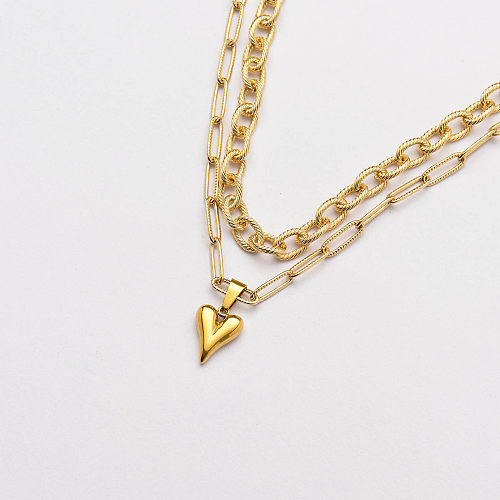 18K Gold Plated Multi Layer Necklace Heart Necklace -SSNEG142-33719