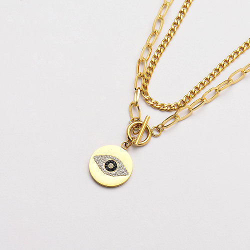18k Gold Plated Multi Layer Necklace Evil Eye Necklace -SSNEG142-33738