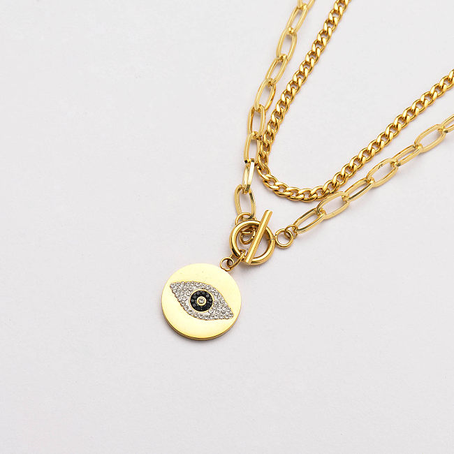 18k vergoldete mehrschichtige Halskette Evil Eye Halskette -SSNEG142-33738