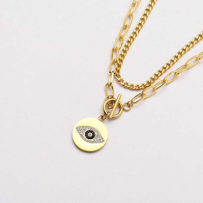 18k vergoldete mehrschichtige Halskette Evil Eye Halskette -SSNEG142-33738