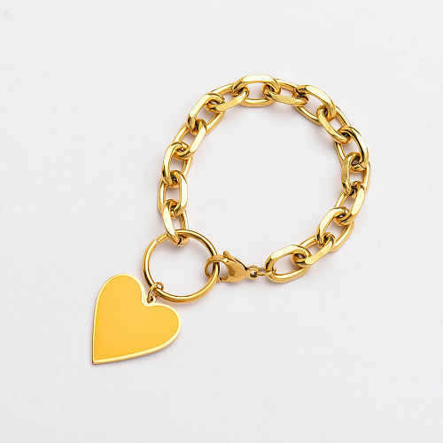 18K Gold Plated Yellow Heart Charm Bracelets for Women -SSBTG142-33773