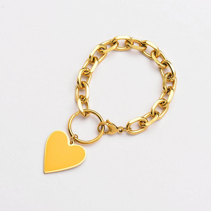Bracelets à breloques coeur jaune plaqué or 18 carats pour femmes -SSBTG142-33773