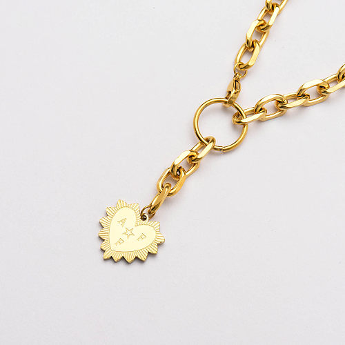 Collar Colgante Corazón Cadena Chapado En Oro 18k -SSNEG142-33758