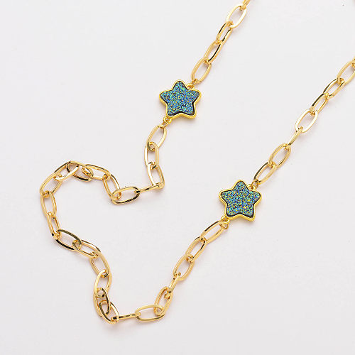 Crystal Cluster Star Necklace Long Necklace for Women -SSNEG142-33746