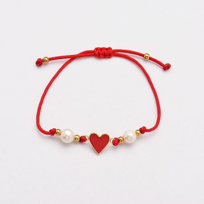 Bracelets de perles de coeur faits à la main à chaîne rouge -SSBTG142-33813