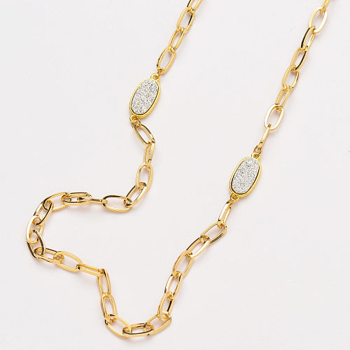 Collier ovale géométrique en grappe de cristal collier long pour femme -SSNEG142-33723