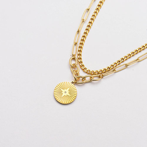 gold plated stainless steel round pendant  necklaceSSNEG142-33718