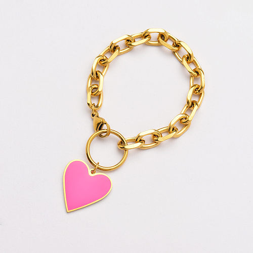 18K Gold Plated Pink Heart Charm Bracelets for Women -SSBTG142-33769