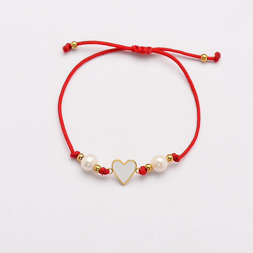 Bracelets de perles de coeur faits à la main à chaîne rouge -SSBTG142-33816