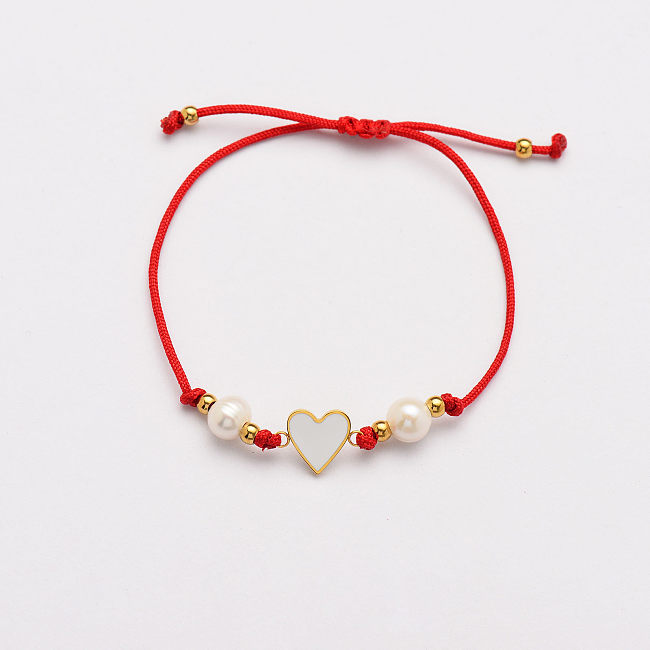 Pulseiras de pérolas de coração feitas à mão com cordão vermelho -SSBTG142-33816