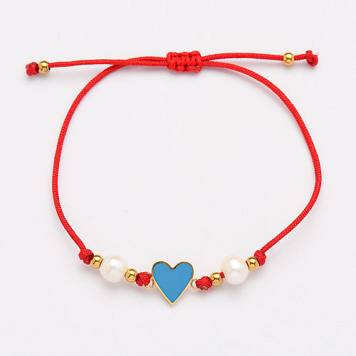 Bracelets de perles de coeur faits à la main à chaîne rouge -SSBTG142-33817